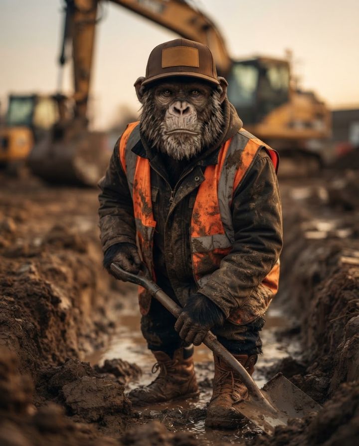 The Toolmonkey monkey working as a groundworker