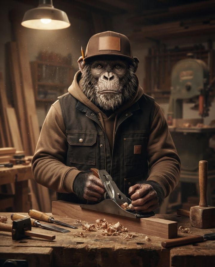 The Toolmonkey monkey working as a joiner