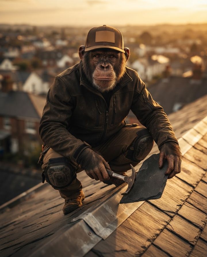 The Toolmonkey monkey working as a roofer