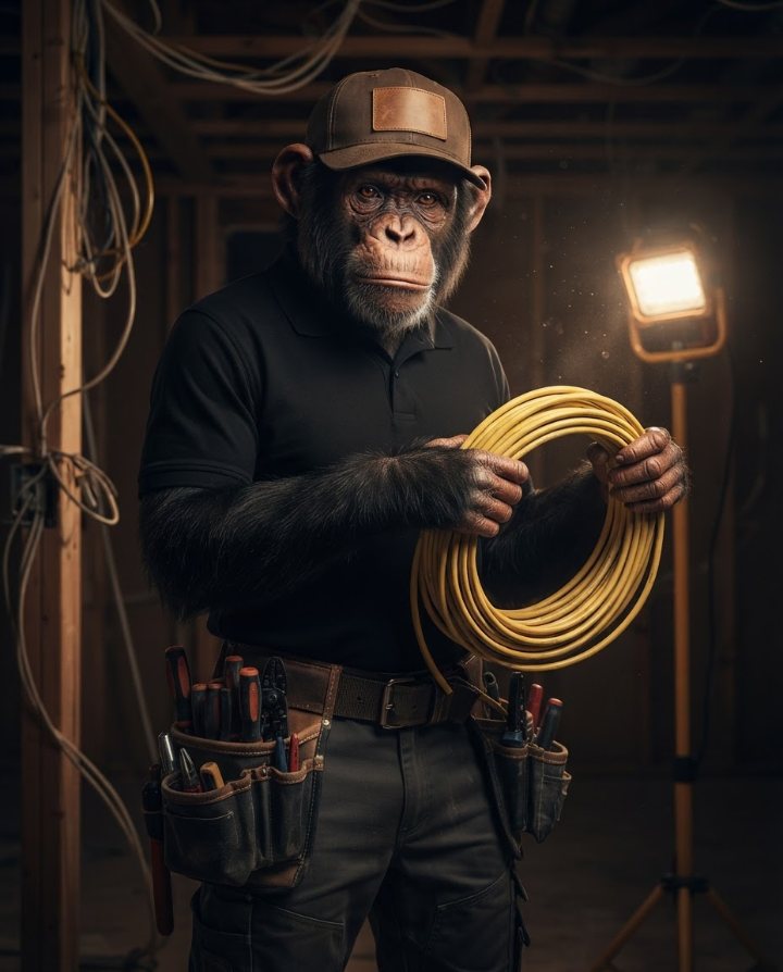 The Toolmonkey monkey working as a electrician