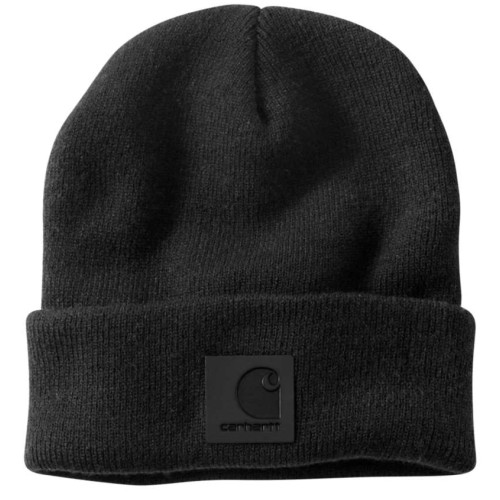 Carhartt beanie hat with leather label in Black