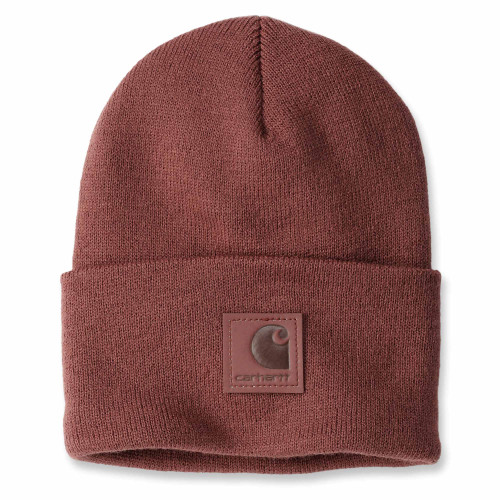 Carhartt beanie hat with leather label in Sable Brown