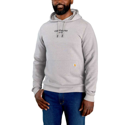 Carhartt 105569 Force Relaxed Fit Lightweight Hoodie Chest Logo in Asphalt Heather Grey model front view