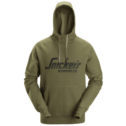 Snickers 2894 Hoodie in Khaki Green with chest logo and zip pocket main
