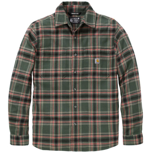 Carhartt 107010 Rugged Flex Relaxed Fit Midweight Flannel Plaid Shirt Forestry Green