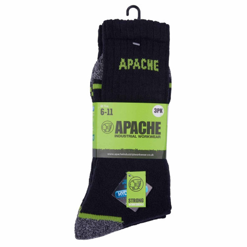 Apache Burlington Work Socks Pack of 3 Pairs in Black/Grey main image