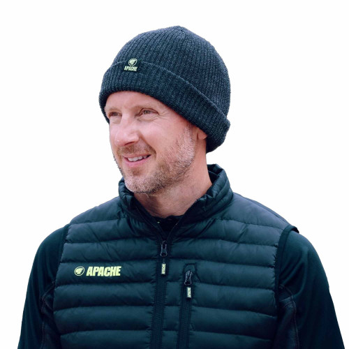 Apache Dawson Beanie Hat in Charcoal Grey with Apache logo tag main image