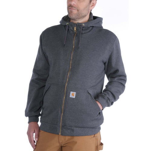 Carhartt 103308 rain defender sherpa lined full zip sweathsirt hoodie in carbon heather model front main image