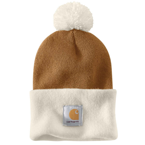 Carhartt 103343 Knit Pom Cuffed Beanie Hat in Carhartt Brown main image