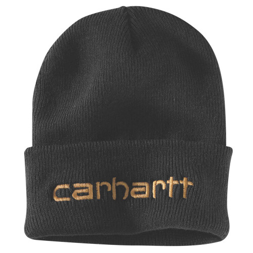 Carhartt 104068 Knit Beanie Hat with Carhartt logo in black