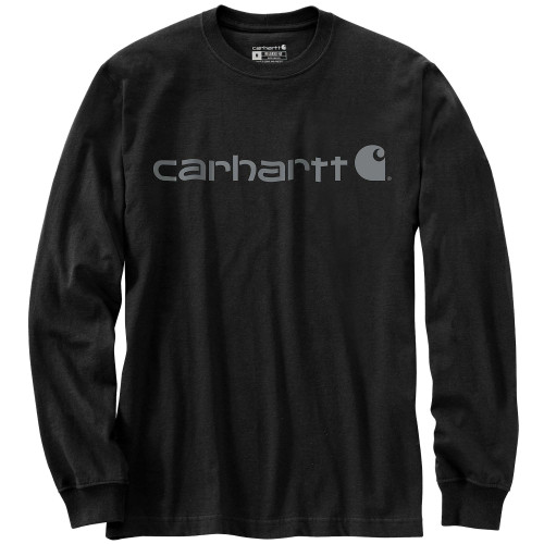 carhartt 104107 long sleeve t-shirt in black and grey logo front