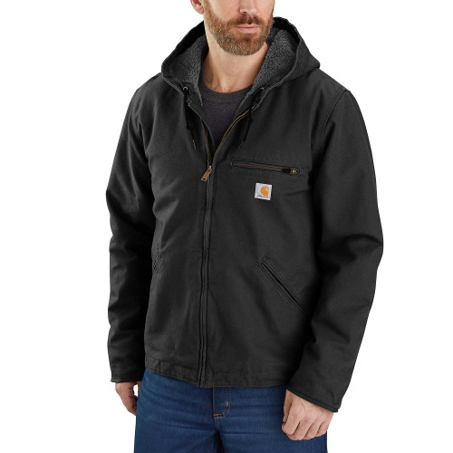 Carhartt 104392 Coat Relaxed Fit Washed Duck Sherpa Lined Hooded Jacket in Black size small front