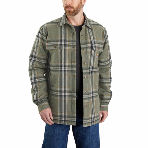 Carhartt 105430 Heavyweight Sherpa Lined Flannel Shirt Jacket in Basil Green main image
