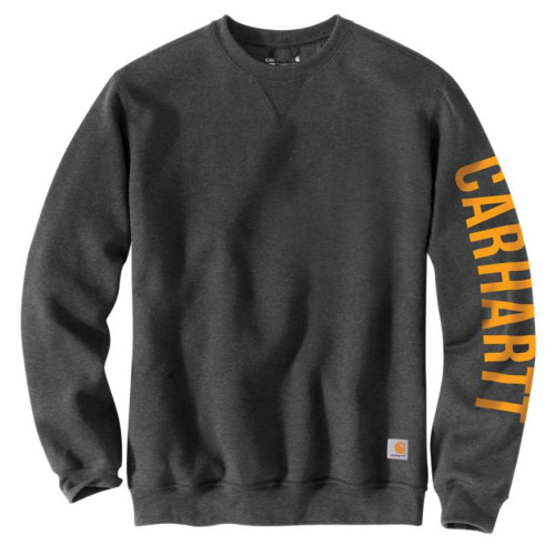 Carhartt sweatshirt with logo on the sleeve in colour carbon heather