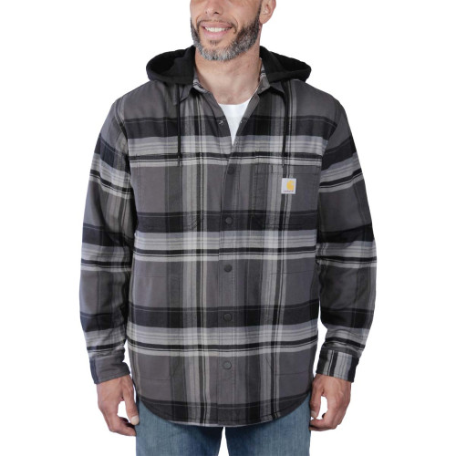 Carhartt 105938 Flannel Sherpa-Lined Hooded Shirt Jacket Black model front