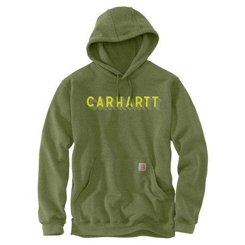 Carhartt Chest Logo Graphic Hoodie in Chive Heather &acirc; Rain Defender&acirc;&cent; midweight fleece hoodie with loose fit, hand warmer pocket, adjustable hood & Carhartt logo print. main image