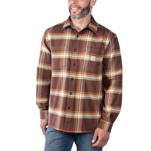 Carhartt long sleeve flannel plaid shirt in chestnut brown main image
