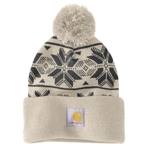 Carhartt 106647 Knit Pom Pom Cuffed Jacquard Beanie Hat Oat Milk mian image