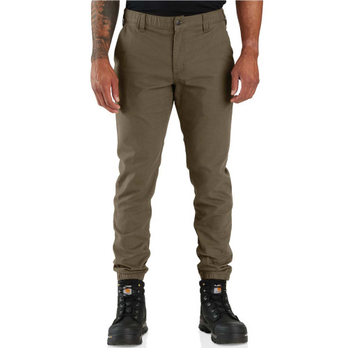 Carhartt 106889 Relaxed Tapered Rigby Canvas Jogger Pants Trousers with Elastic Cuffs in Tarmac Grey model front main image