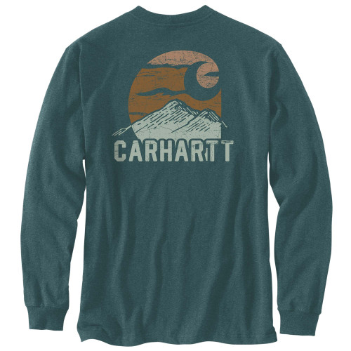 Carhartt 107260 long sleeve t-shirt with mountain print greenstone back