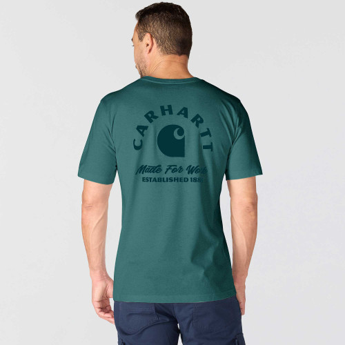 Carhartt 107317 Irvine Relaxed Fit Graphic Pocket T-Shirt Transformative Teal rear