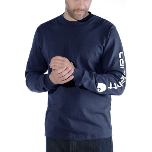 Carhartt long sleeve t-shirt with logo print on the sleeve in navy colour