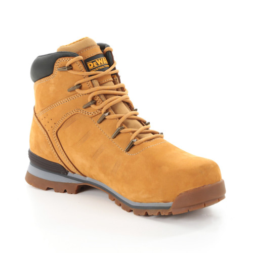 Tan Dewalt Carlisle Safety Boots with steel toe cap, comfort insole, size 7