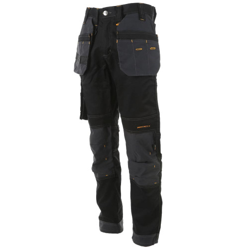 DeWalt Harrison Men's Work Trousers with slim fit, holster pockets, Cordura reinforced knees and lower hems.