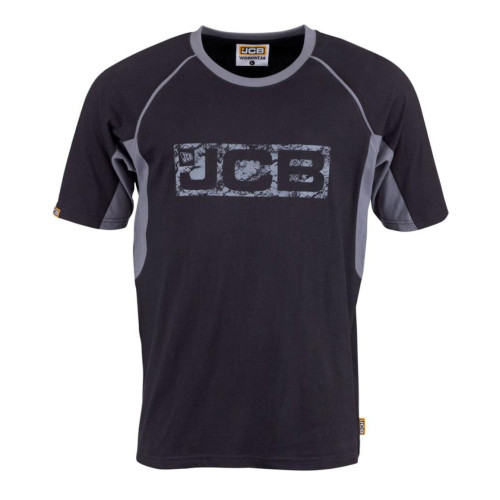 JCB Trade Black and Grey Printed Logo T-shirt made of durable polyester-cotton blend fabric with iconic logo Large