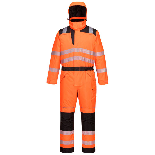 Portwest PW352 Hi-Vis Winter Coverall in Orange/Black with Reflective Features and Thermal Protection