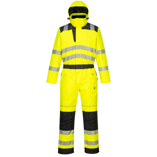 Portwest PW352 Hi-Vis Winter Coverall in Yellow/Black with Reflective Features and Thermal Protection