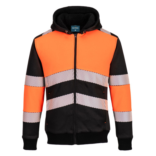 Portwest PW377 PW3 Hi-Vis Full Zip Winter Hoodie Class 1 Orange front main image