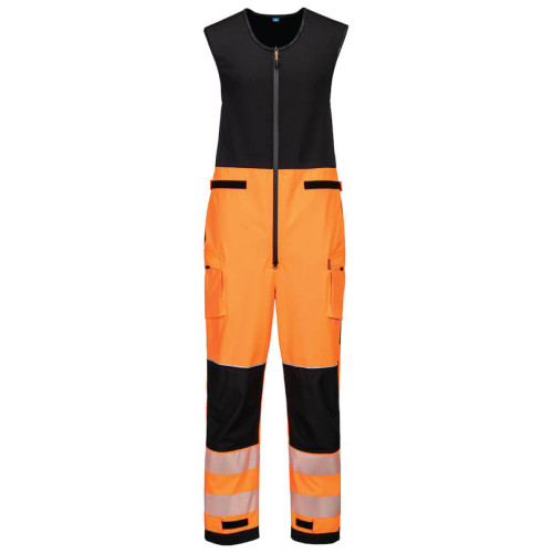 Portwest T150 PW3 Hi Vis Waterproof Rain Salopettes Trousers Orange & Black main image