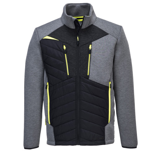 Portwest DX4 Hybrid Baffle Jacket in Metal Grey with body-mapped design and contrast zips size Medium