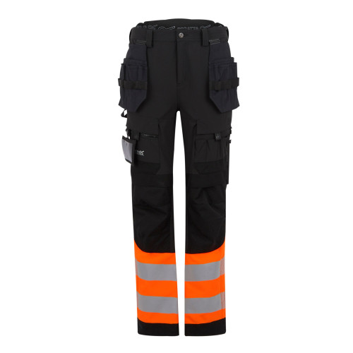 Regatta TRJ480 X-Pro Stretch Hi Vis Work Trousers in Orange and Black front main image
