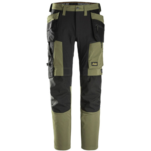 Snickers 6218 AllRoundWork Stretch Holster Pocket Trousers in Khaki Green and Black main image