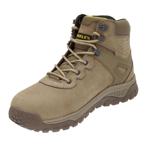 Stanley lithgow safety boots a modern design in stone colour with Premium Nubuck leather upper front view