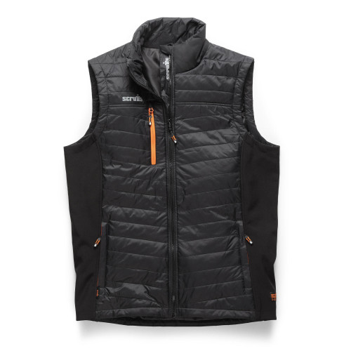 Scruffs Slim Fit Tech Bodywarmer with stretch softshell panels, multiple pockets, and a high collar for optimal warmth and flexibility size Medium