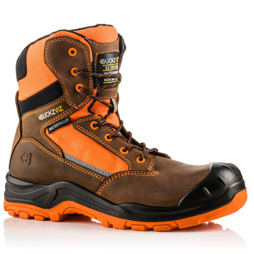 Buckler Boots BVIZ1 S3 Orange and Brown 360° High Visibility Safety Boots