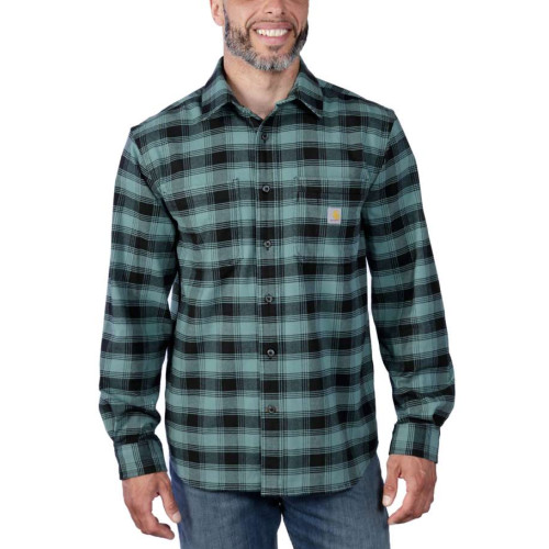 Carhartt long sleeve flannel plaid shirt in sea pine large