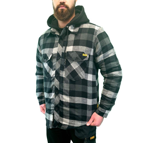 Mens Plaid Flannel Hoodie Jacket Long Sleeve Casual Button Up Quilted  Buffalo Sweatshirt Top Thermal Fall Winter Outwear