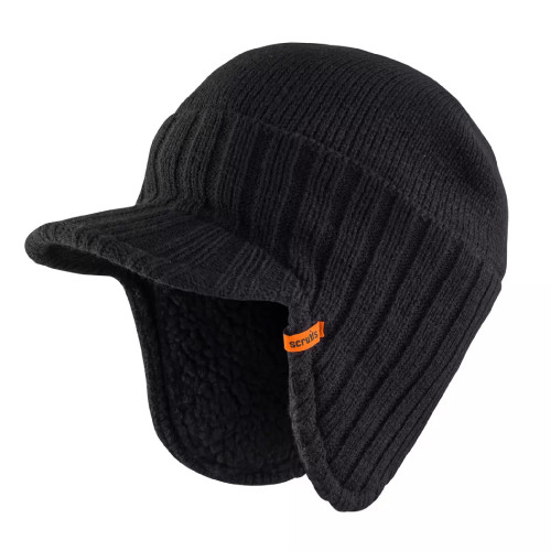 scruffs peaked beanie hat eak and earflaps to keep your head, neck and ears warm