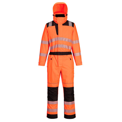 Portwest PW355 PW3 Hi-Vis Winter Waterproof Rain Coverall in Orange and Black