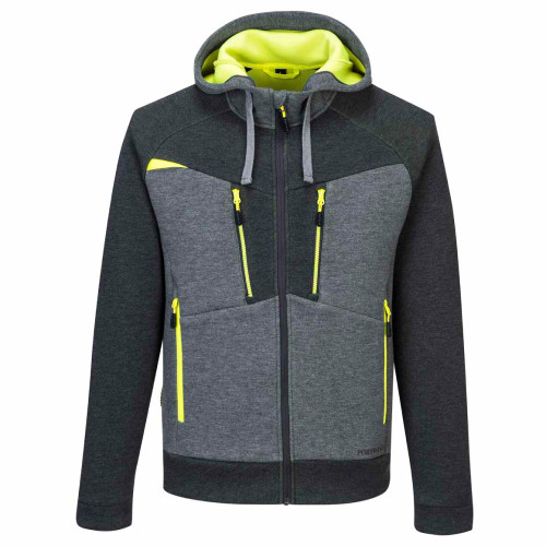 Portwest DX472 - DX4 Zipped Hoodie in Metal Grey with contrast premium zips and adjustable hood Size Large