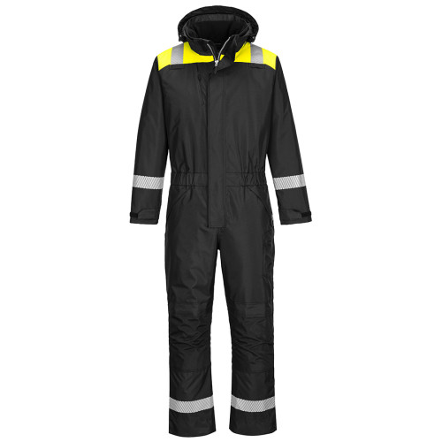 Portwest PW353 PW3 Premium Winter Waterproof Coverall in Black & Yellow