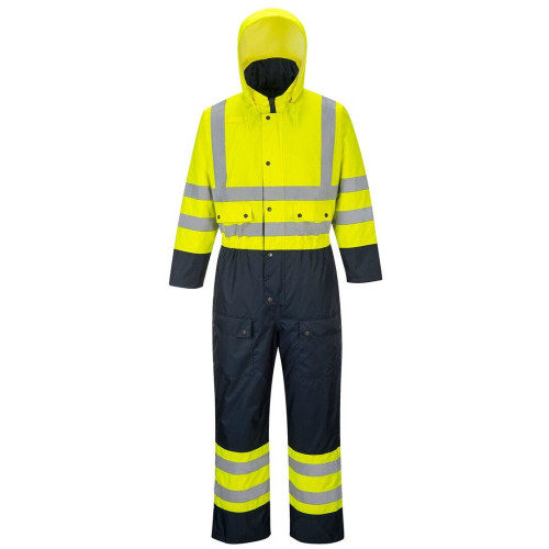 Portwest Hi Viz Contrast Coverall - Lined - Yellow / Navy - Medium