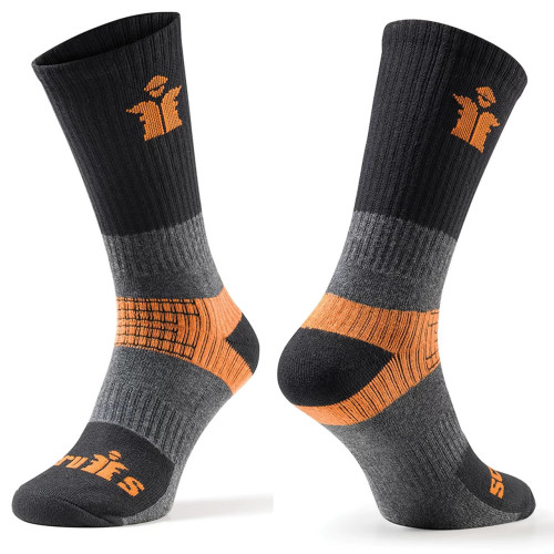 Scruffs Trade Socks 3 Pack with reinforced heel and toe, cushioned sole, and arch support for comfort and durability
