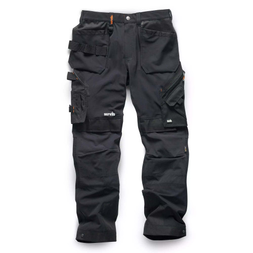 Scruffs Pro Flex Holster Work Trousers in Black with 4-Way Stretch, Modern Fit, and Durable CORDURA® Reinforcements