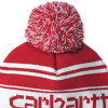 Carhartt 105168 Knitted Pom Pom Logo Beanie Hat Red / White