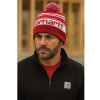 Carhartt 105168 Knitted Pom Pom Logo Beanie Hat Red / White